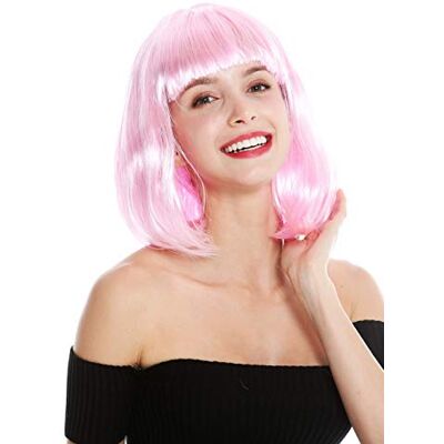WIG ME UP 0073-3-PC28 Parrucca Donna Carnevale Altezza Spalle Bob Lungo Bob Liscia Frangetta Rosa Chiaro WIG ME UP 0073-3-PC28 Parrucca Donna Carnevale Altezza Spalle Bob Lungo Bob Liscia Frangetta Rosa Chiaro
