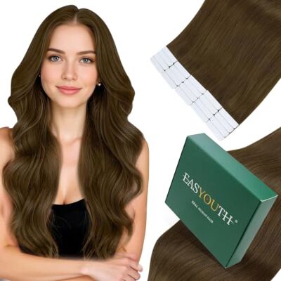 Easyouth Extension capelli naturali aderenti, 50 cm, colore marrone, aderente, capelli umani, estensione marrone scuro, Remy adesiva, 50 g, 20 pezzi Easyouth Extension capelli naturali aderenti, 50 cm, colore marrone, aderente, capelli umani, estensione marrone scuro, Remy adesiva, 50 g, 20 pezzi