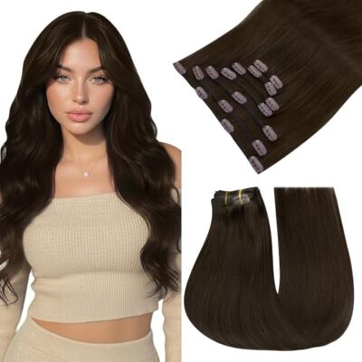 Easyouth Extension Capelli Veri Clip Marrone Remy Extension Clip Capelli Invisibile Marrone Scuro Clip Extension Capelli Umani Doppia Trama 50 cm 120g 7Pz #2 Easyouth Extension Capelli Veri Clip Marrone Remy Extension Clip Capelli Invisibile Marrone Scuro Clip Extension Capelli Umani Doppia Trama 50 cm 120g 7Pz #2