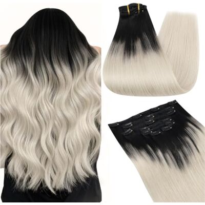 Ugeat Estensione dei capelli naturali Clip Ombre Nero Biondo Bianco 50 cm Umano Estensione a Clip Capelli naturali Umani Nero Sweep Biondo Platino Invisibile Liscio 105G 20Pollice BA1B/60A Ugeat Estensione dei capelli naturali Clip Ombre Nero Biondo Bianco 50 cm Umano Estensione a Clip Capelli naturali Umani Nero Sweep Biondo Platino Invisibile Liscio 105G 20Pollice BA1B/60A