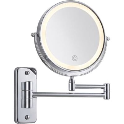 Relaxdays Specchio cosmetico da parete LED, 10x, orientabile 360°, argento Relaxdays Specchio cosmetico da parete LED, 10x, orientabile 360°, argento