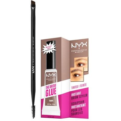NYX PROFESSIONAL MAKEUP Gel Sopracciglia The Brow Glue Taupe Tenuta 16H Effetto Laminazione + Pro Dual Brow Brush Pennello Sopracciglia con Setole Angolate e Pettinino Set da 2 NYX PROFESSIONAL MAKEUP Gel Sopracciglia The Brow Glue Taupe Tenuta 16H Effetto Laminazione + Pro Dual Brow Brush Pennello Sopracciglia con Setole Angolate e Pettinino Set da 2