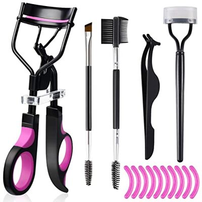 qiipii Piegaciglia Professionale Kit di pennelli per sopracciglia con bigodini per ciglia, separatore per pettine, pinzette per extension ciglia, pennello per sopracciglia angolato, 10 ricariche in silicone qiipii Piegaciglia Professionale Kit di pennelli per sopracciglia con bigodini per ciglia, separatore per pettine, pinzette per extension ciglia, pennello per sopracciglia angolato, 10 ricariche in silicone