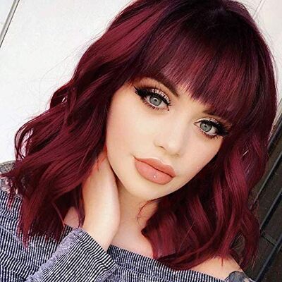 Colorfulpanda Short BOB ondulato ricci Parrucche con frangia Capelli sintetici resistenti al calore rosso da 14 pollici per il costume del partito di Cosplay Halloween,red Colorfulpanda Short BOB ondulato ricci Parrucche con frangia Capelli sintetici resistenti al calore rosso da 14 pollici per il costume del partito di Cosplay Halloween,red