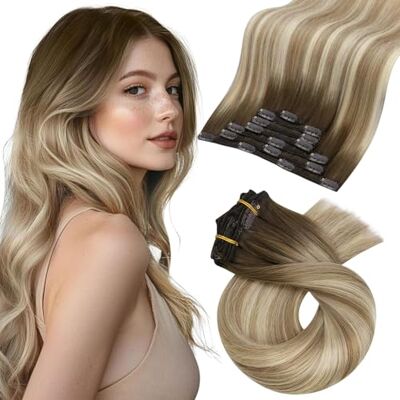Moresoo Clip in Human Hair Extensions Balayage #3 Brown to #8 Marrone Chiaro con #22 Biondo del Capelli Marrone con Biondo Remy Dritto Real Umani Estensioni 22 Pollice 7pcs/100g Moresoo Clip in Human Hair Extensions Balayage #3 Brown to #8 Marrone Chiaro con #22 Biondo del Capelli Marrone con Biondo Remy Dritto Real Umani Estensioni 22 Pollice 7pcs/100g