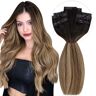 Vivien 55cm Human Hair Clip in Extensions Balayage Nero Naturale Sfumato Al Marrone Cioccolato Con Biondo Miele 22 Pollice/55cm PU Clip Capelli Veri Umani #1B/4/27