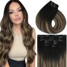 Vivien Extension Capelli Clip Veri Capelli Clip in Extensions Balayage Nero Naturale Che Sfuma in Marrone Cioccolato Con Biondo Cenere Estensions Clip in Capelli 120g 40cm 7pcs #1B/4/18