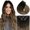 Vivien Extension Capelli Clip Veri Marrone Clip Extension Capelli Balayage Clip in Capelli Extensions Marrone Scuro Ombre Marrone Medio e Biondo Cenere 40cm 120g/7pcs #2/6/18