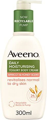 Aveeno Daily idratante crema per il corpo yogurt, rivitalizza la pelle da normale a secca, profumo di albicocca e miele, 300 ml