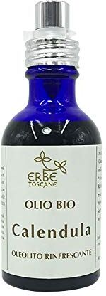 Erbe Toscane Olio BIO alla CALENDULA (Oleolito) 50 ml – rimedio per PELLE DELICATA, secca, sensibile e con tendenza a couperose – Puro Concentrato di Natura – Prodotto a mano in Toscana