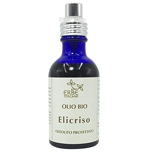 Erbe Toscane Olio BIO all’ ELICRISO (Oleolito) 50 ml – estratto a base di OLIO EXTRA VERGINE DI OLIVA – rimedio per dermatite, eczema, psoriasi – Puro Concentrato di Natura – Prodotto a mano in Toscana