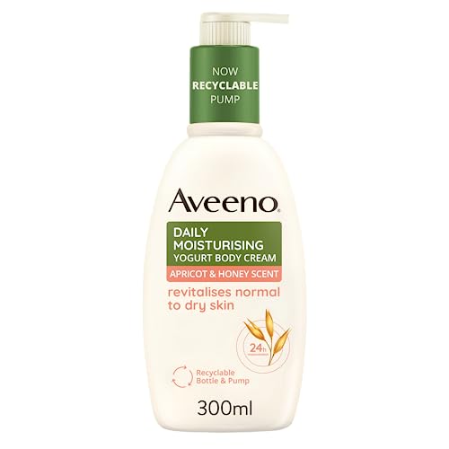 Aveeno Daily Mosturising Crema Corpo Idratante allo Yogurt, Crema corpo profumata al Miele e Albicocca, Crema corpo idratante pelle secca con Avena e Yogurt Greco, 300 ml