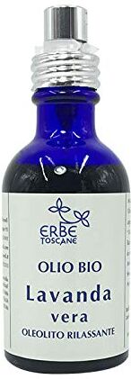 Erbe Toscane Olio BIO alla LAVANDA (Oleolito) 50 ml – estratto a base di OLIO EXTRA VERGINE DI OLIVA – ottimo per MASSAGGI – RIGENERA e RILASSA Puro Concentrato di Natura – Prodotto a mano in Toscana