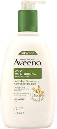 Aveeno Lozione idratante quotidiana per il corpo, con avena lenitiva ed emollienti ricchi, adatta per pelli sensibili, nutre e protegge la pelle da normale a secca, senza profumo, 500 ml