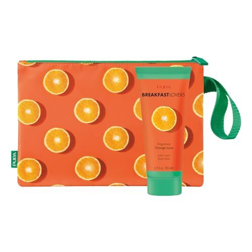 Pupa set bagno orange juice latte corpo 200ml e pochette, breakfast lovers collection