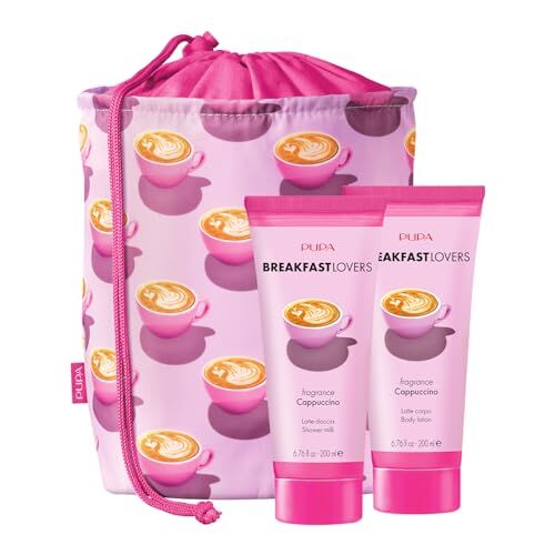 Pupa set bagno cappuccino doccia 200 ml, latte corpo 200 ml e pochette, breakfast lovers collection