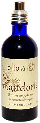 Erbe Toscane OLIO BIO DI MANDORLE DOLCI 100 ml – SPREMUTO A FREDDO – NUTRE LA PELLE contro L’INVECCHIAMENTO CUTANEO e la formazione di SMAGLIATURE – Puro Concentrato di Natura – Prodotto a mano in Toscana