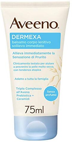 Aveeno Crema Corpo Idratante, Balsamo Corpo Lenitivo, Dermexa, Sollievo Immediato, senza Profumo, Pelli Secche con Prurito 75ml