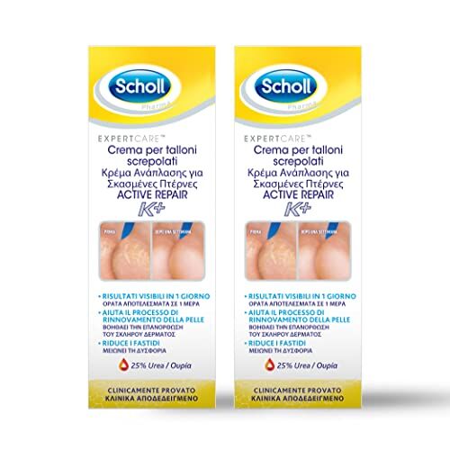 Scholl Crema per Talloni Screpolati Active Repair K+, Crema Idratante per Talloni con Cheratina, Assorbimento Rapido ed Effetto Duraturo, Ideale per Uso Quotidiano, 2 Pezzi da 60ml