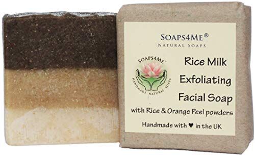 SOAPS4ME Sapone naturale viso esfoliante al latte di riso   fatto a mano   Burro di karitè   Polvere di riso   Polvere di scorza d'arancia   Oli essenziali di limone e cannella