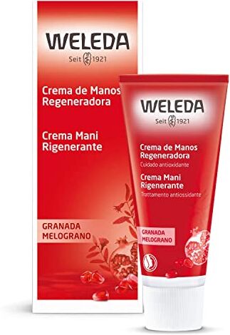 WELEDA Crema Mani Rigenerante Melograno, trattamento mani anti-age, a base di olio di semi di melagrana bio, burro di karité bio e altri estratti vegetali (1X50 ml)