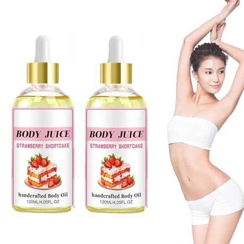 GHNDFRJ Wildplus Body Juice Oil, Wild Plus Body Oil, Peach Perfect, Fragolina Dolcecuore, Olio per il corpo fatto a mano per donna, 120ml (2 pezzi di fragole)