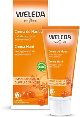 WELEDA Crema Mani Olivello Spinoso, di facile assorbimento, nutre e idrata la pelle delle mani per un effetto vellutato, piacevole fragranza di mandarino e pompelmo (1X50 ml)