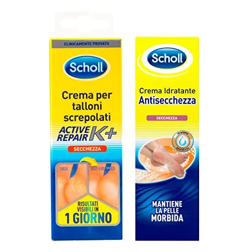 Scholl Crema Idratante Antisecchezza per Pelle Secca dei Piedi Rapido Assorbimento da 75ml + Crema Active Repair K+ per Talloni Screpolati da 60ml 2 Flaconi