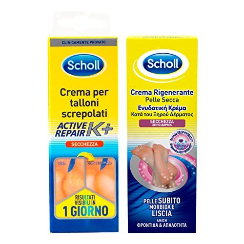 Scholl Crema Rigenerante Pelle Secca dei Piedi Azione Idratante + Crema Active Repair K+ per Talloni Screpolati 2 Flaconi da 60ml