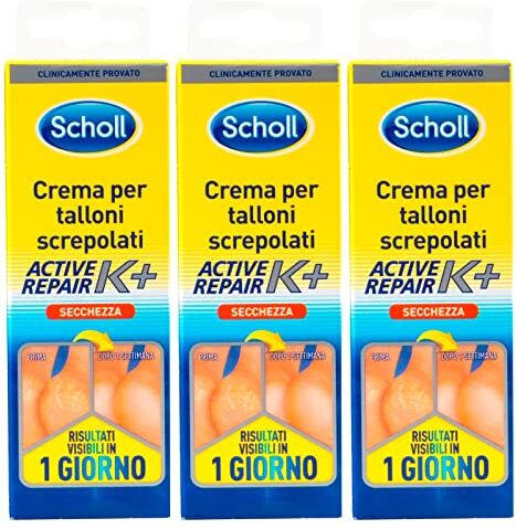 Scholl 3x  Crema per Talloni Screpolati e Pelle dei Piedi Secca con Active Repair K+ 3 Tubetti da 60ml ognuno