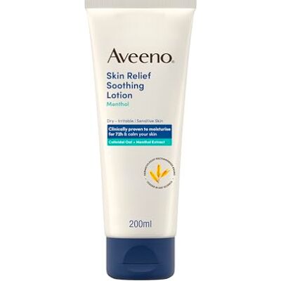 Aveeno Skin Relief Crema Corpo Idratante Lenitiva, Body lotion con Estratto di Mentolo e Avena Colloidale per 72 ore di idratazione, Crema corpo idratante pelle secca, sensibile e irritabile, 200 ml Aveeno Skin Relief Crema Corpo Idratante Lenitiva, Body lotion con Estratto di Mentolo e Avena Colloidale per 72 ore di idratazione, Crema corpo idratante pelle secca, sensibile e irritabile, 200 ml