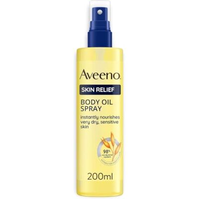 Aveeno Skin Relief Olio Corpo Spray, Olio corpo idratante pelle secca e sensibile, Body oil dermatologicamente testato con ingredienti di origine naturale e oli di Avena e Jojoba, 200 ml Aveeno Skin Relief Olio Corpo Spray, Olio corpo idratante pelle secca e sensibile, Body oil dermatologicamente testato con ingredienti di origine naturale e oli di Avena e Jojoba, 200 ml