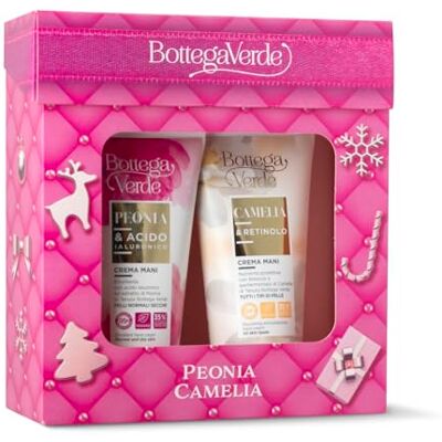 Bottega Verde Cofanetto Regalo con 2 Creme Mani, Peonia e Acido Ialuronico 75 ml, Camelia e Retinolo 75 ml, Nutriente e Idratante, Vegane, Idea Regalo Bottega Verde Cofanetto Regalo con 2 Creme Mani, Peonia e Acido Ialuronico 75 ml, Camelia e Retinolo 75 ml, Nutriente e Idratante, Vegane, Idea Regalo