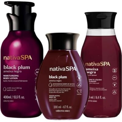 O Boticário Nativa SPA Ciruela Negra Set Regalo Cura della Pelle con 3 Prodotti Crema Idratante Corpo 400ml, Olio Corpo Profumato 200ml e Gel Doccia e Bagno 250ml O Boticário Nativa SPA Ciruela Negra Set Regalo Cura della Pelle con 3 Prodotti Crema Idratante Corpo 400ml, Olio Corpo Profumato 200ml e Gel Doccia e Bagno 250ml