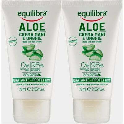 Equilibra 2x Aloe Protezione Naturale Crema Mani e Unghie con Olio di Mandorle Dolci e Burro di Karité Idratante Protettiva Lenitiva Delicata Nutriente Naturale Non Unge 2 Flaconi da 75ml ognuno Equilibra 2x Aloe Protezione Naturale Crema Mani e Unghie con Olio di Mandorle Dolci e Burro di Karité Idratante Protettiva Lenitiva Delicata Nutriente Naturale Non Unge 2 Flaconi da 75ml ognuno