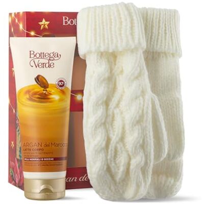 Bottega Verde Argan del Marocco, Confezione Regalo con Latte Corpo 200 ml con Olio di Argan e Muffole Tricot Calde, in un Elegante Cofanetto, Idea Regalo Bottega Verde Argan del Marocco, Confezione Regalo con Latte Corpo 200 ml con Olio di Argan e Muffole Tricot Calde, in un Elegante Cofanetto, Idea Regalo