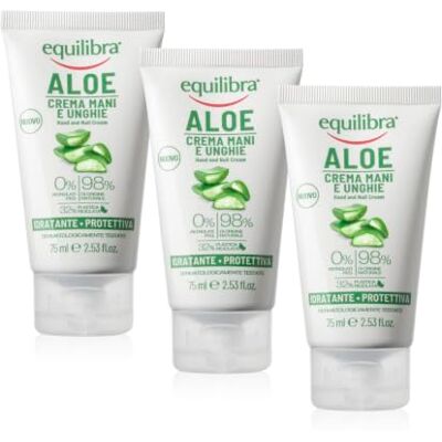 Equilibra Corpo, Aloe Crema Mani e Unghie, Crema Mani a Base di Aloe Vera, Svolge un'Azione Idratante, Lenitiva, Protettiva e Rinte sulla Pelle, Rapido Assorbimento, 3 Pezzi da 75 ml Equilibra Corpo, Aloe Crema Mani e Unghie, Crema Mani a Base di Aloe Vera, Svolge un'Azione Idratante, Lenitiva, Protettiva e Rinte sulla Pelle, Rapido Assorbimento, 3 Pezzi da 75 ml