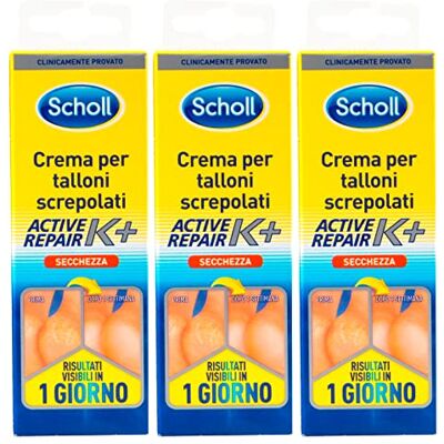 3x Scholl Crema per Talloni Screpolati e Pelle dei Piedi Secca con Active Repair K+ 3 Tubetti da 60ml ognuno 3x Scholl Crema per Talloni Screpolati e Pelle dei Piedi Secca con Active Repair K+ 3 Tubetti da 60ml ognuno