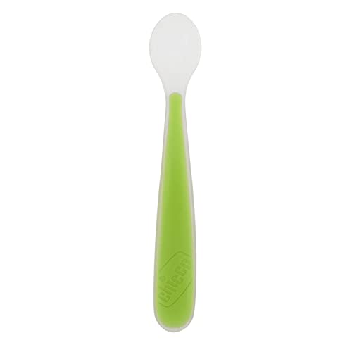 Chicco Cucchiaio in Silicone Per Bambini, Morbido Silicone, Punta Flessibile, Impugnatura Lunga ed Ergonomica, Cucchiaino Per Bambini, Cucchio Svezzamento, 6 Mesi+, Verde