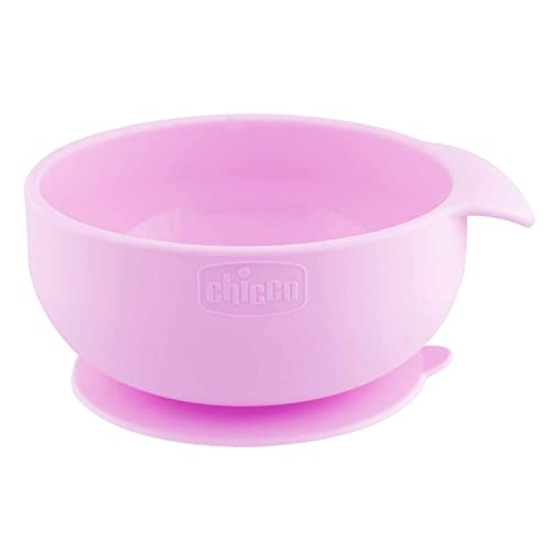 Chicco Ciotola in Silicone Con Ventosa per Bebè e Bambini, Morbido Piatto Pappa per Alimenti Semiliquidi con Maniglia Ergonomica, Lavabile in Lavastoviglie, Adatto per il Microonde 6+ Mesi, Rosa