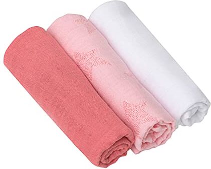 Clevamama Copertine in Mussola di Bambù per Neonato Rosa 70x70 cm (Set di 3)