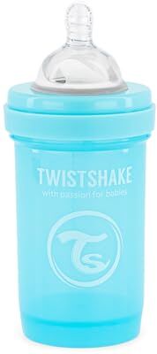 Twistshake Anticolica Biberon 180 ML, con Silicone Tettarella a Flusso Lento per Bambini da 0+ Mesi, Sigillato Contenitore, Senza BPA, Blu Pastello