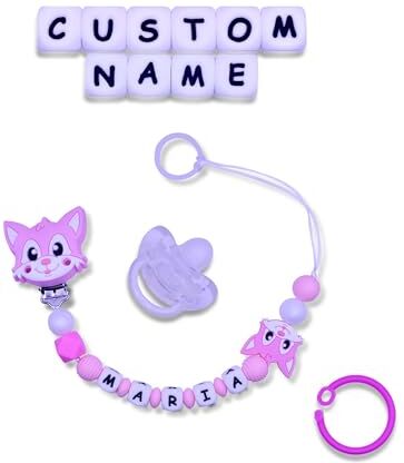 BuonBottega : Catenella Portaciuccio Personalizzabile Varie Clip Opzioni con Adattatore e Gancio,Adatta per Maschio/Femmina Regalo Perfetto Baby Shower (GATTO ROSA)