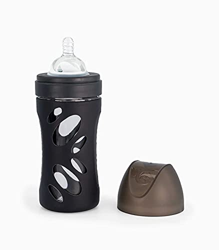 Twistshake Biberon in vetro anti coliche , biberon per neonati, senza BPA, 260 ml, 2+ mesi, Nero