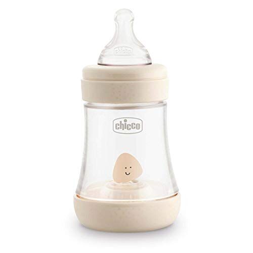 Chicco PERFECT 5 Biberon Anticolica 150 ml, Biberon Flusso Lento 0 Mesi + con Tettarella in Morbido Silicone, Biberon Biofunzionale con Intui-flow System da 150 ml, Beige, Neutro