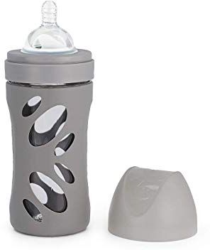 Twistshake Biberon in Vetro con Tettarella Rotonda con Silicone Sistema Anti-Coliche Flusso Medio, Latte Bottiglia di Bevanda per L'Alimentazione con Apertura Ampia, 260 ml, 2 + Mesi, Grigio Pastello