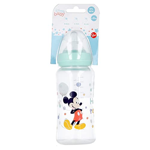 Stor Biberon Bambini Disney Mickey Mouse da 360 ml, in plastica senza BPA, con tappo di sicurezza, tettarella a collo largo, lavabile e riutilizzabile