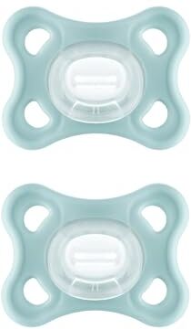 MAM Ciuccio Comfort in set da 2 pezzi, particolarmente piccolo e leggero, per neonati e neonati in 100% silicone, con tettarella morbida  SkinSoft e scatola per ciuccio, 0 mesi, menta