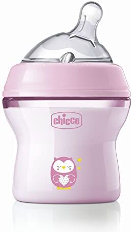 Chicco Natural Feeling Biberon Anticolica 0 Mesi + da 150 ml, Biberon con Tettarella in Silicone Morbida e Flessibile, Adatto per Allattamento Misto, flusso lento, Colore Rosa