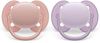 Philips Ciuccio  Avent ultra soft 2 ciucci morbidi e flessibili per bambini di età compresa tra 0 e 6 mesi, senza BPA, con custodia da trasporto per sterilizzatore (modello )